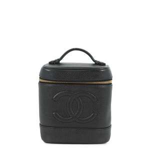 CHANEL Black Caviar Leather Logo Pouch